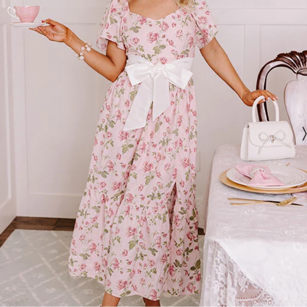 Floral Bow Spring Midi Dress